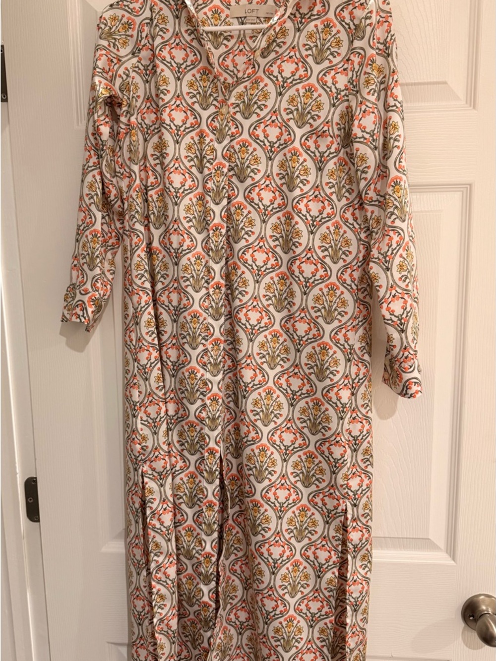 LOFT Coral & Olive Floral Maxi Dress on Ivory